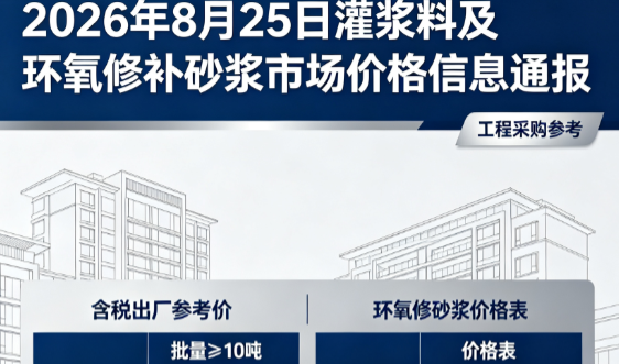 中沙2026年8月25日灌浆料及环氧修补砂浆市场价格信息通报